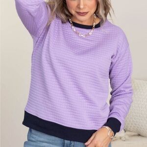 Staccato Lavender Quilted Top with Navy Trim